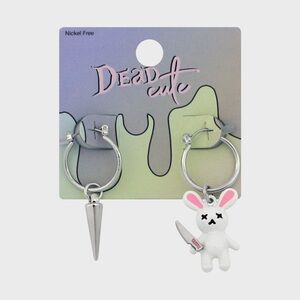 Dead Cute Bunny Knife Mismatched Hoop Earrings, good condition